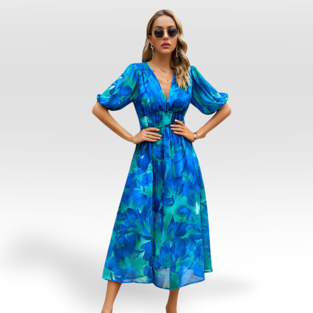 Melina - V-Ausschnitt Kleid mit Druck